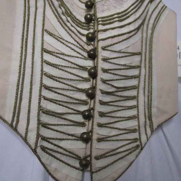 RACHEL ROY Fitted Vest Asymmetric Hem Lace Metallic Rope Beige Cotton Size 4 - Picture 4 of 9